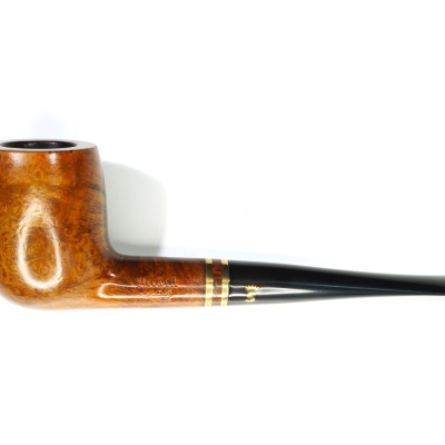 Cachimbo de madeira castanha com haste preta e anéis dourados