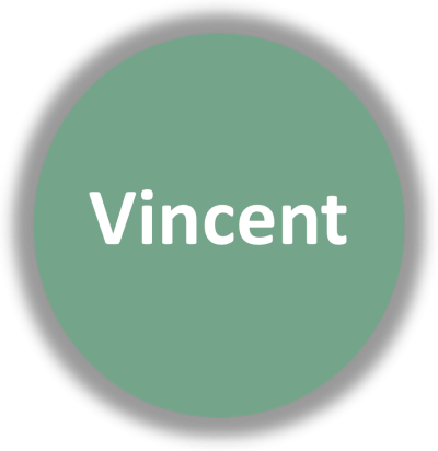 Círculo verde com a palavra Vincent em branco
