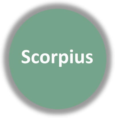 Círculo verde com a palavra Scorpius a branco no centro