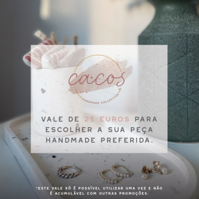 Voucher da coleção handmade cacos com texto e artigos em bandeja branca