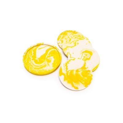 Pastilhas decorativas redondas amarelo e branco marmoreado