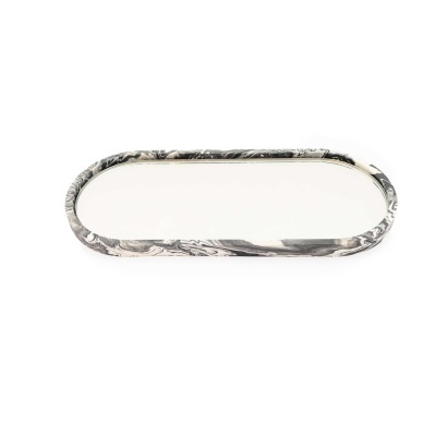 Espelho oval com moldura marmoreada preto e branco