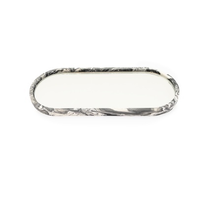 Espelho oval com moldura marmoreada preto e cinzento