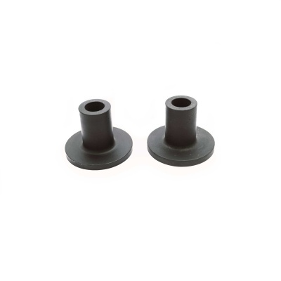 Dois adaptadores cilíndricos pretos com base circular larga sobre fundo branco