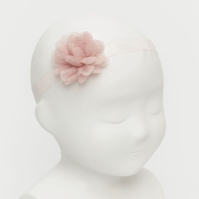 Faixa de cabeça para bebé cor de rosa com flor decorativa