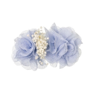 Elástico ou faixa para cabelo com flores azuis e detalhes brancos