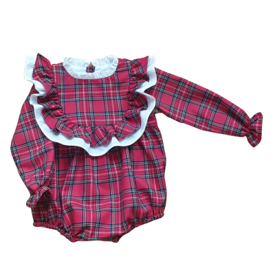 Body de bebé xadrez vermelho com folhos brancos