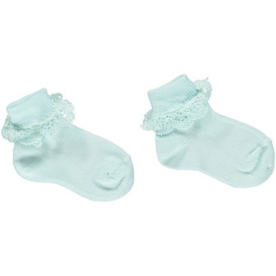 Par de meias de bebé azul clara com renda branca
