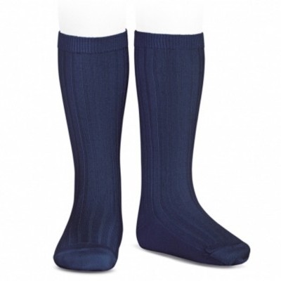 Meias azul escuro com textura canelada