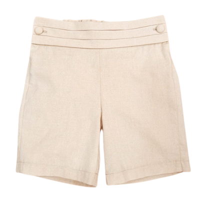 bermuda bege claro com botões e pregas na cintura