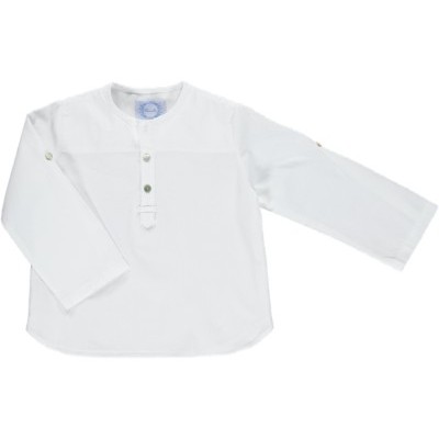 Camisola branca de manga comprida para criança com dois botões