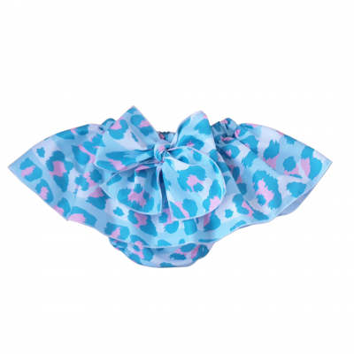 Cueca para bebé azul claro com padrão de manchas e laço