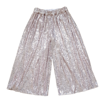 calças femininas largas prateadas com lantejoulas e cintura elástica