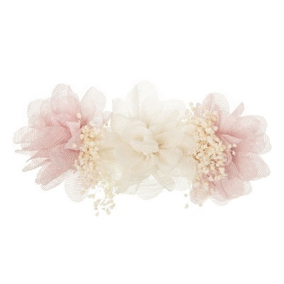 Acessório de cabelo com flores em tecido rosa e branco