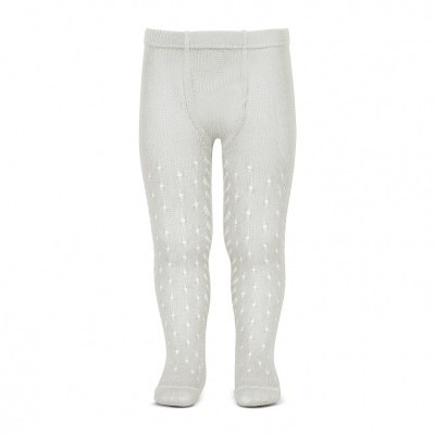 Meia-calça para bebé branca em tricot com padrão de pontos