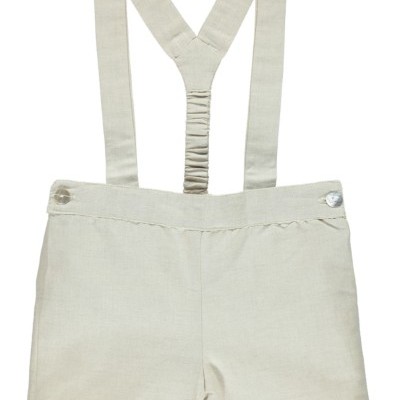 Calções bege claro com alças e botão prateado