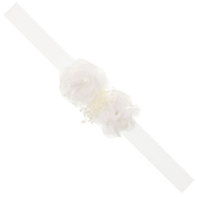 Cinto branco largo com duas flores de tecido no centro