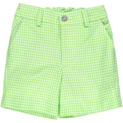 Calções verde claro e branco com padrão vichy