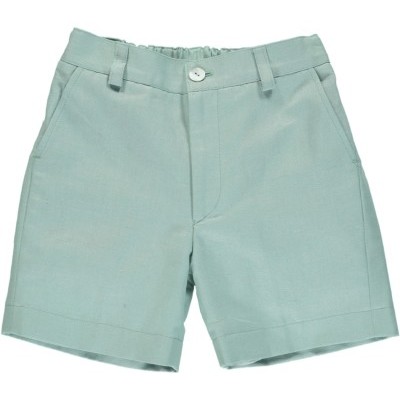 calções de tecido verde claro com bolso e botão branco