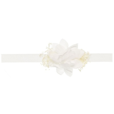 Faixa de cabelo branca com flor de tecido