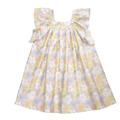 Vestido de criança com padrão floral em tons pastéis