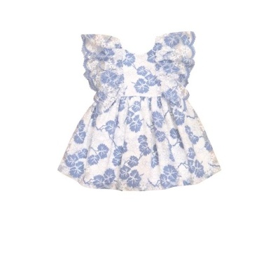 Vestido infantil branco com flores azuis e alças largas