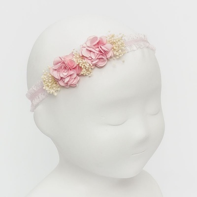 Faixa de cabelo de bebé com flores cor-de-rosa