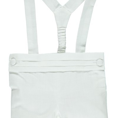 Calções brancos com suspensórios em tecido liso