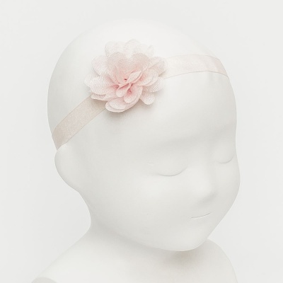 Faixa de cabelo rosa clara com flor decorativa para bebé