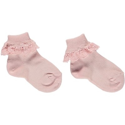 Par de meias cor-de-rosa com renda na borda