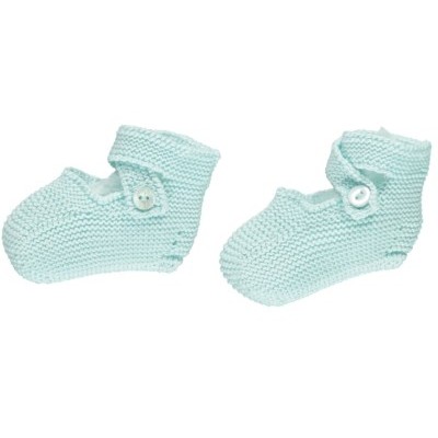Sapatinhos de bebé azuis em malha com botão branco