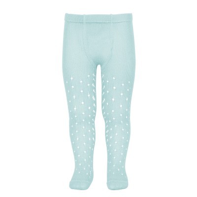 Meia-calça azul clara para bebé com padrão de pontos brancos