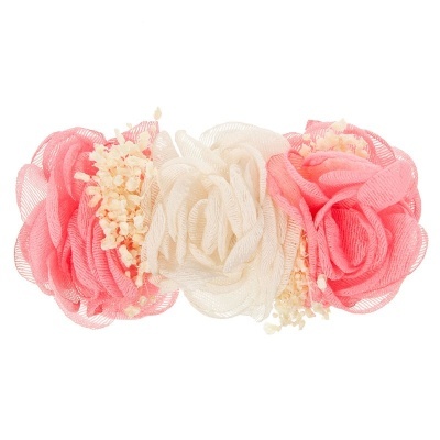 Elástico de cabelo com flores de tecido rosa e creme