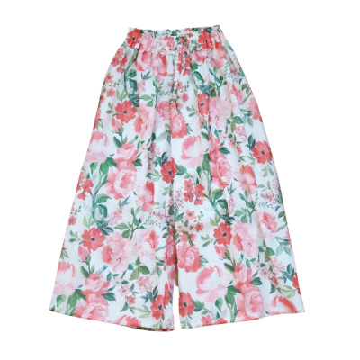 Calças florais largas com cós elástico em tecido leve