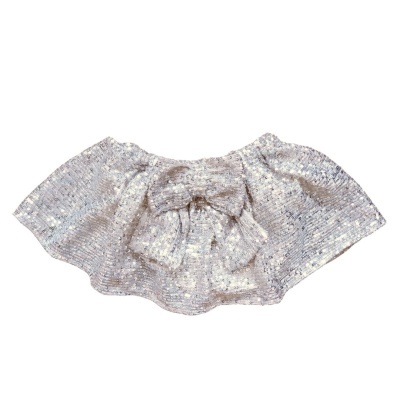 Saia curta prateada com lantejoulas e laço