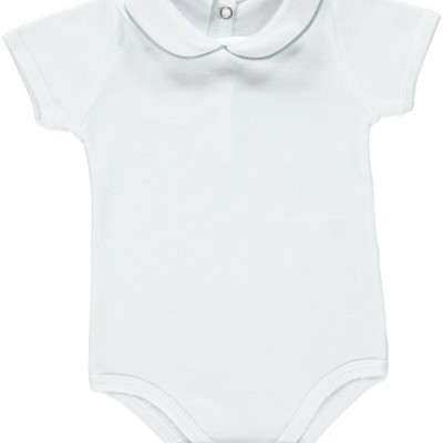 Body branco para bebé com gola arredondada e mangas curtas