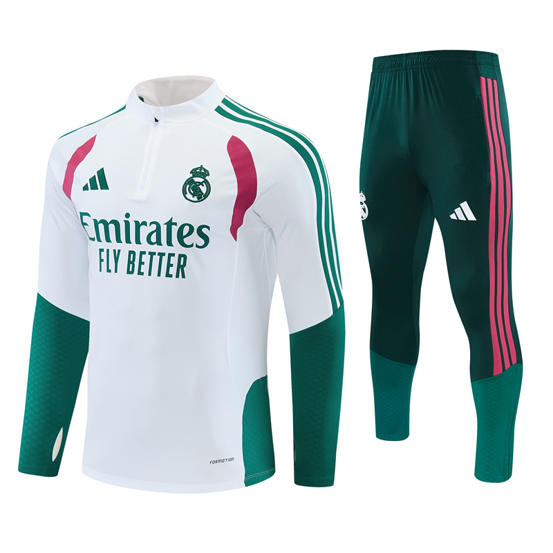 Fato de Treino Real Madrid 2026/27 Branco &mdash; Bordas Verdes/F&uacute;csia S&ndash;2XL