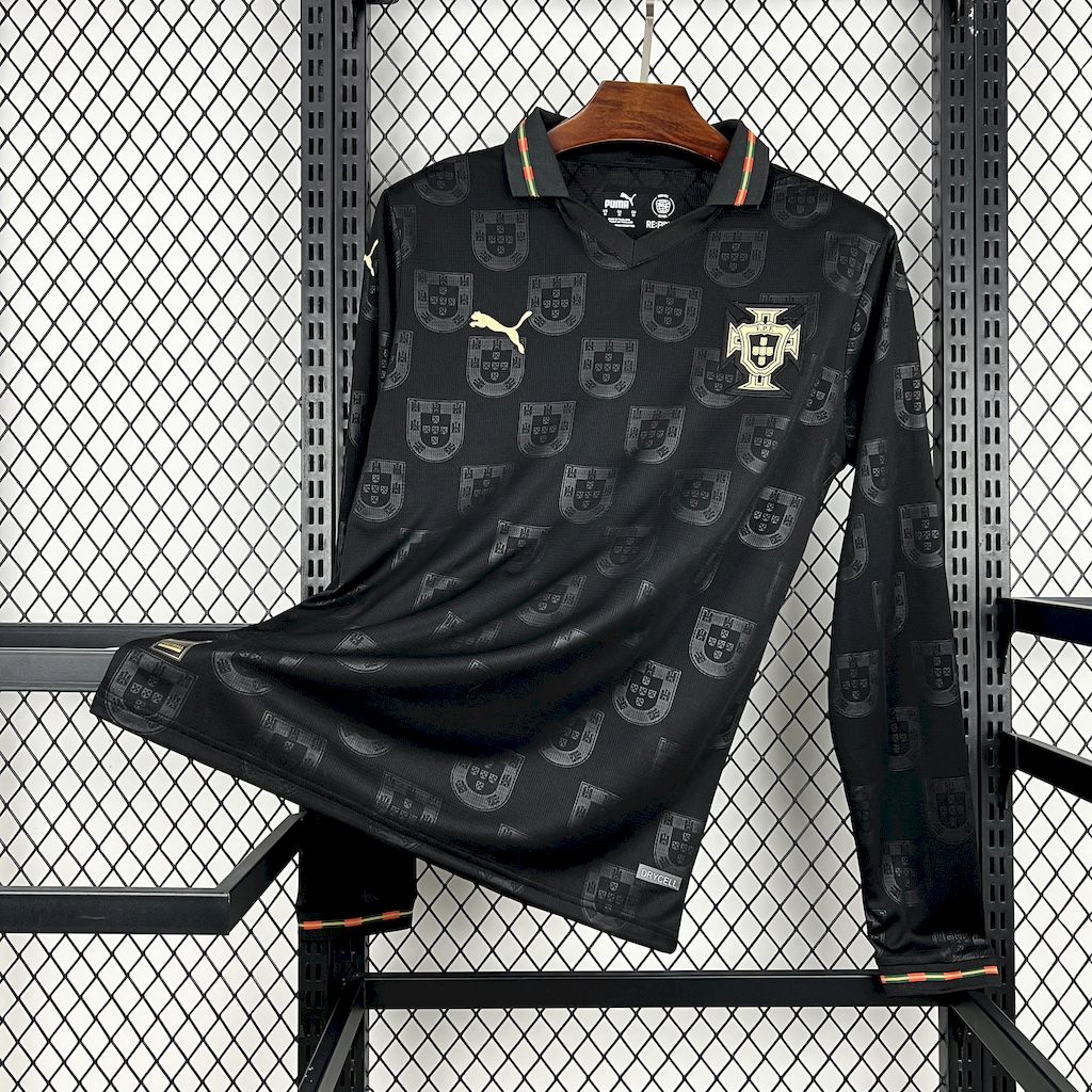 Camisola Portugal 2026 Edi&ccedil;&atilde;o Especial "Pantera Negra" &ndash; Homenagem a Eus&eacute;bio &ndash; Manga Comprida &ndash; Vers&atilde;o Adepto &ndash; S ao 4XL 