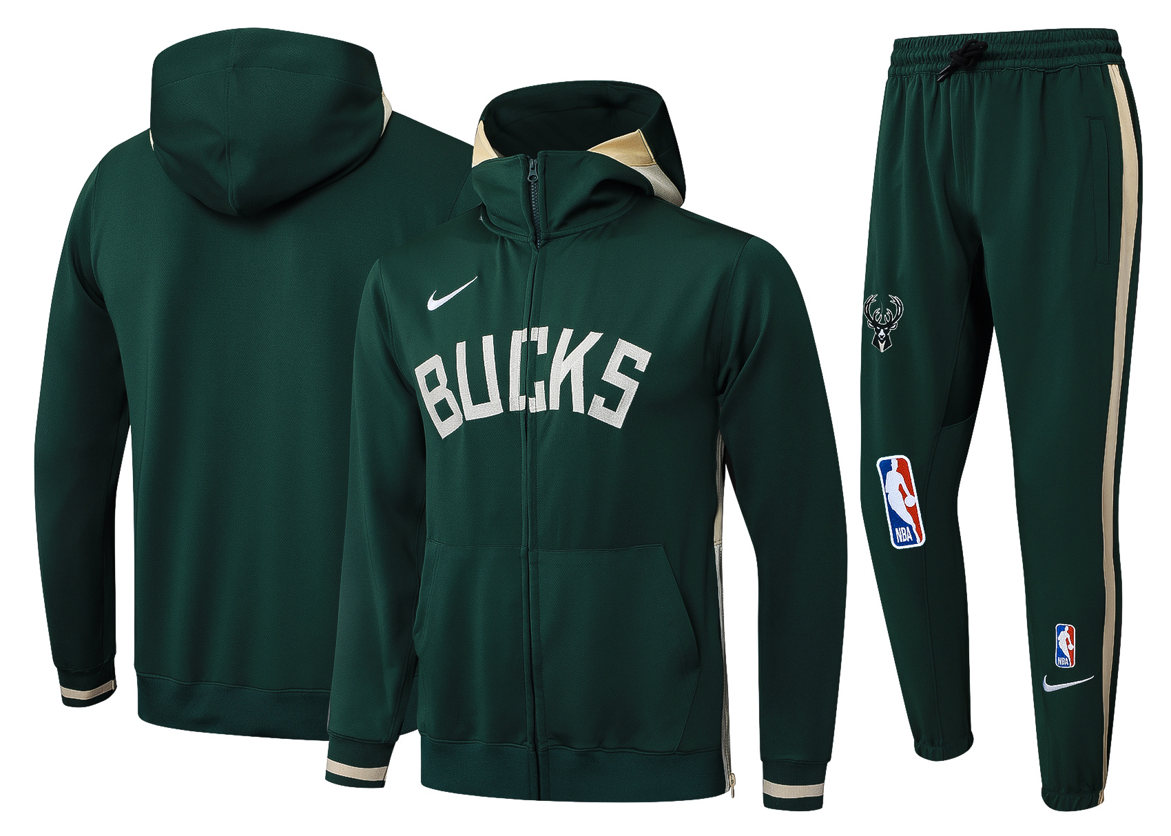 Fato de Treino Milwaukee Bucks NBA 23/24 com Capuz Verde — Meio Zip | Edição Especial