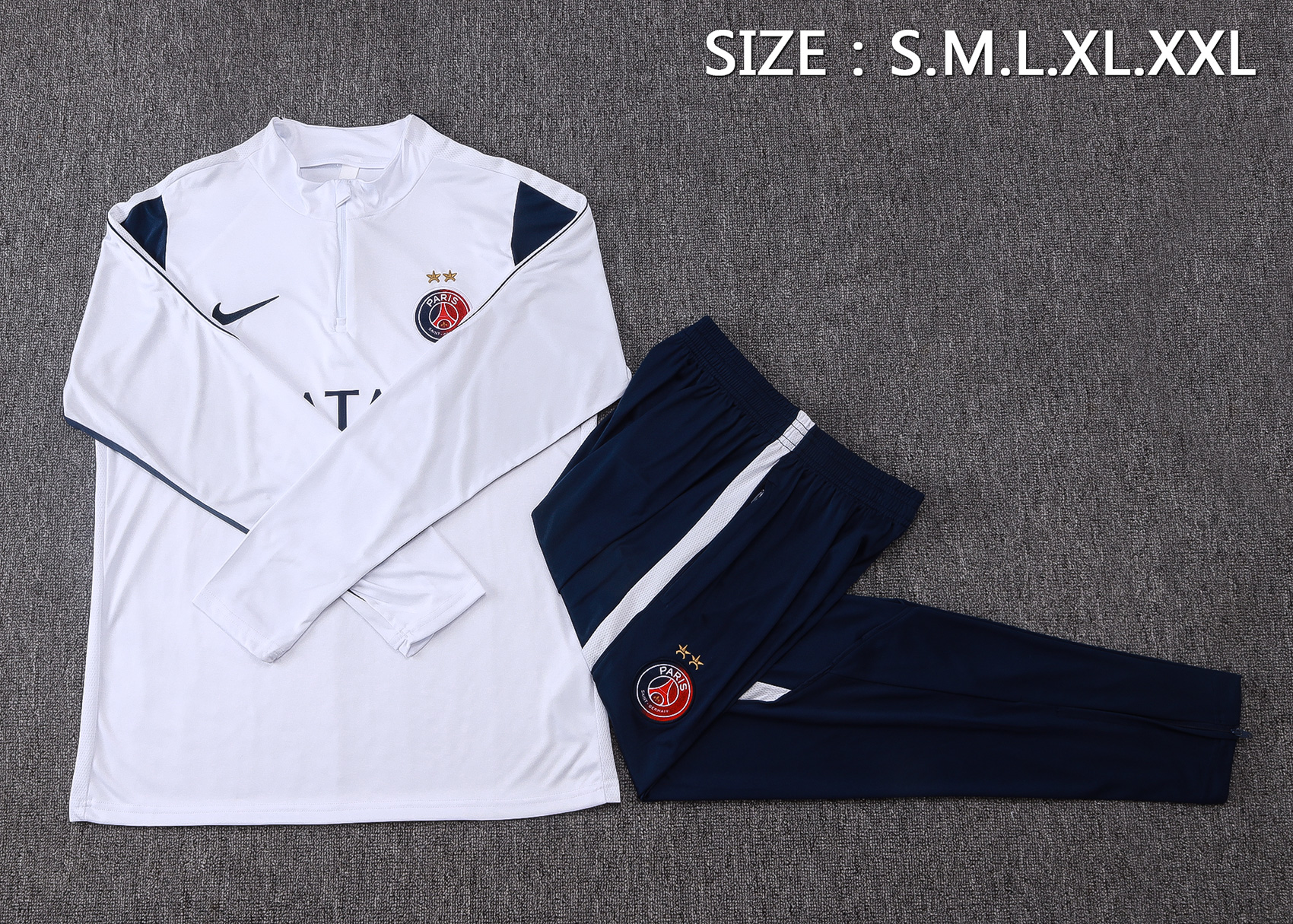Fato de Treino PSG 26/27 Meio Zip Branco 2 Estrelas | Conjunto Completo S ao 2XL