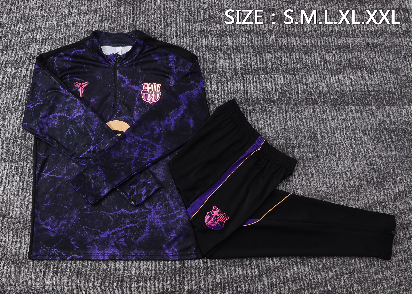 Fato de Treino Barcelona 26/27 Meio Zip Preto e Roxo | Conjunto Completo S ao 2XL
