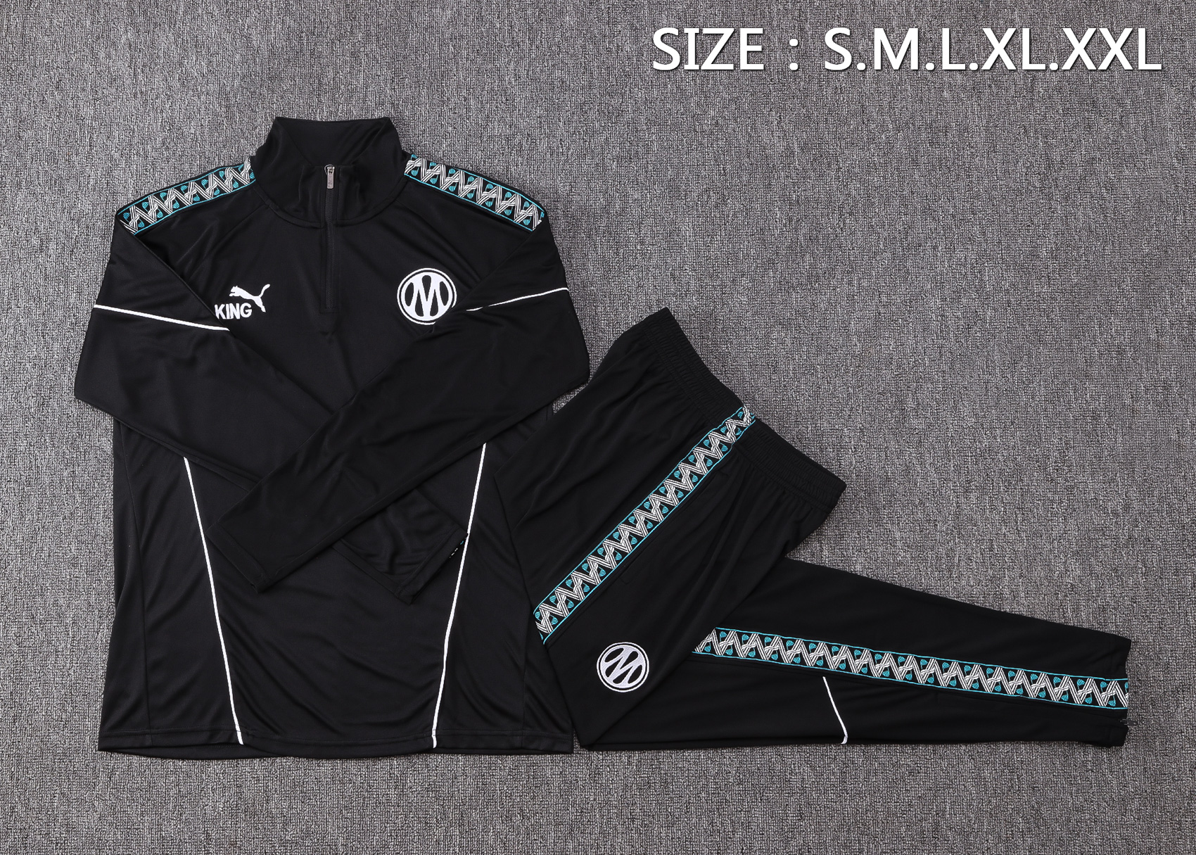 Fato de Treino Marseille 26/27 Meio Zip Preto | Conjunto Completo S ao 2XL