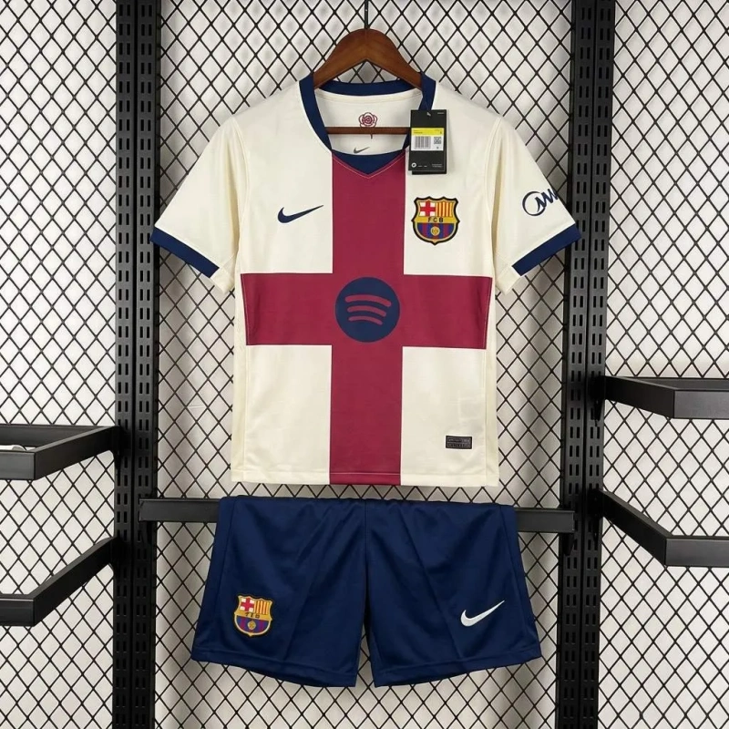 Uniforme Infantil do Barcelona 2026/27 – 4ª Equipamento (Sant Jordi) – Camisa e Calção – 3 aos 13 anos 🔴🔵