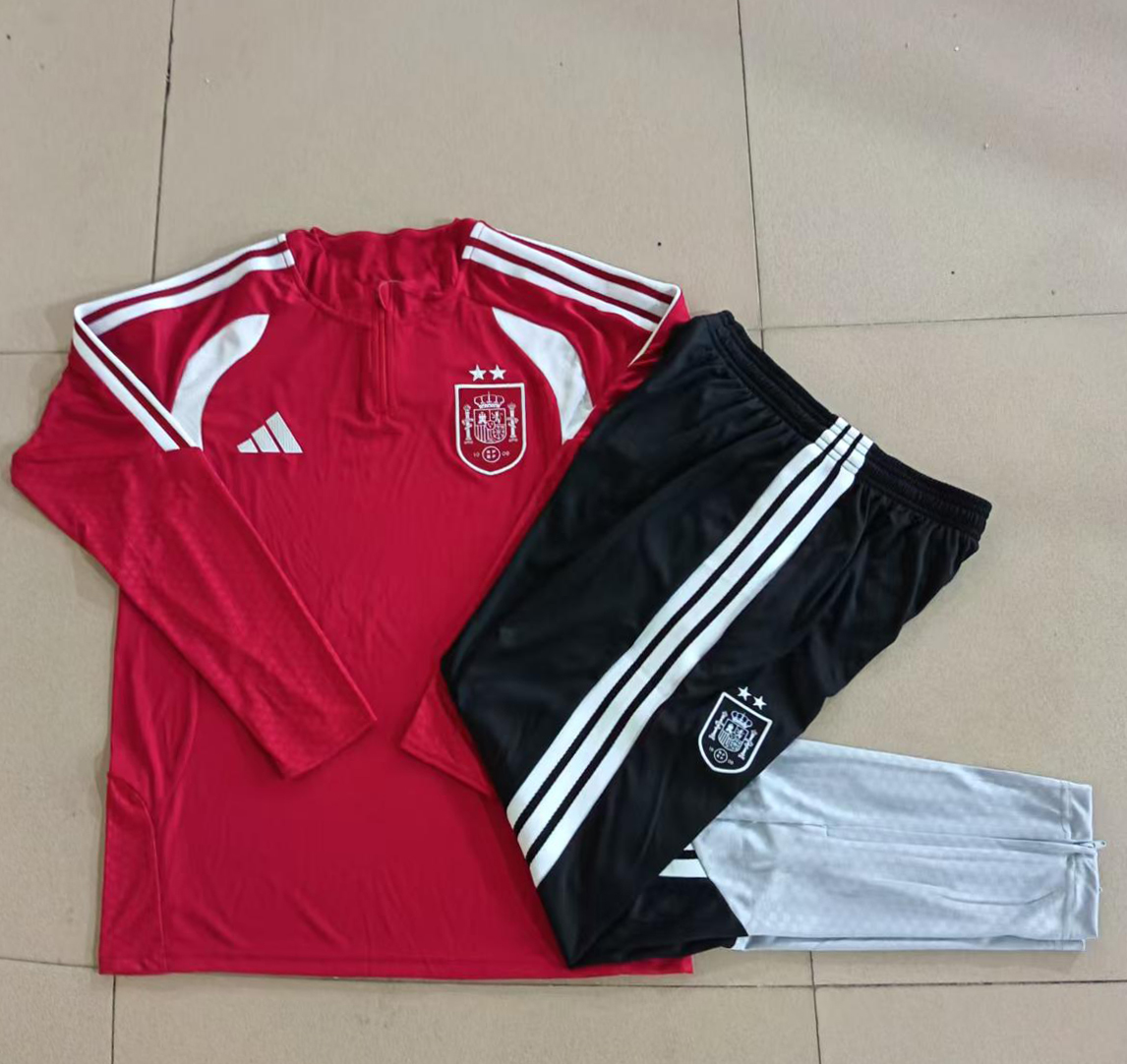 Fato de Treino Espanha 26/27 Meio Zip Vermelho 2 Estrelas | Conjunto Completo S ao 2XL