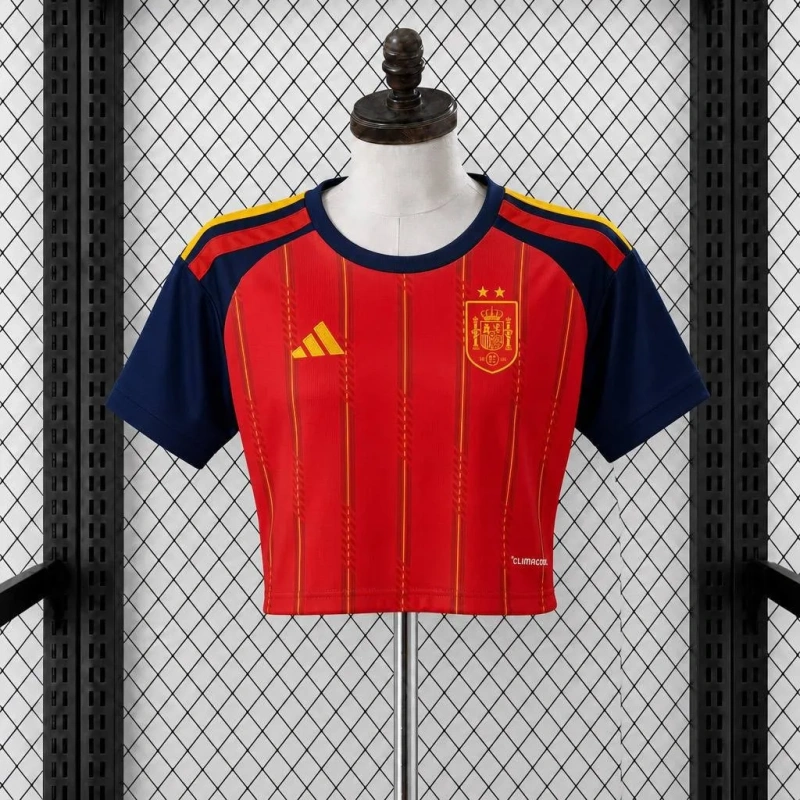Camisola Cropped Feminina da Seleção Espanhola – Campeã do Mundo 2026 – S ao 2XL 🇪🇸