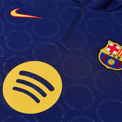 Camisola azul do FC Barcelona com logótipos Nike e Spotify