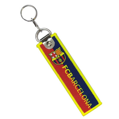 Porta-chaves tecido FC Barcelona com riscas vermelhas e azuis e logótipo do clube