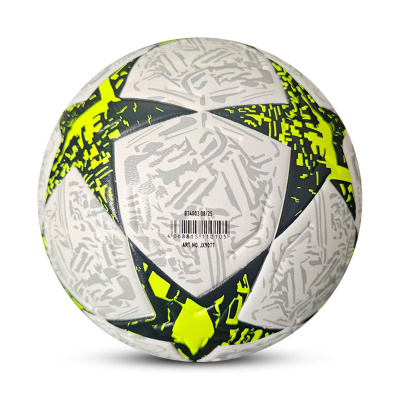 Bola de futebol branca com padrão de estrelas preto e amarelo fluorescente
