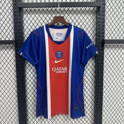 Camisola de futebol do Paris Saint-Germain azul, vermelho e branco com logótipos