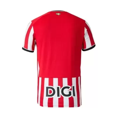 T-shirt desportiva vermelha com riscas brancas e texto DIGI na parte de trás